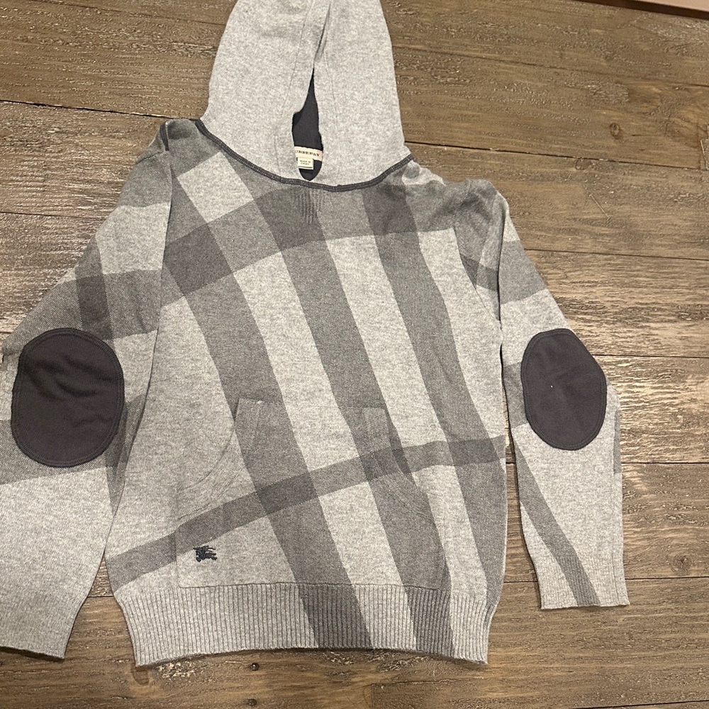 Burberry Gray Checkered Hoodie Sweater, size 8, perfect condition